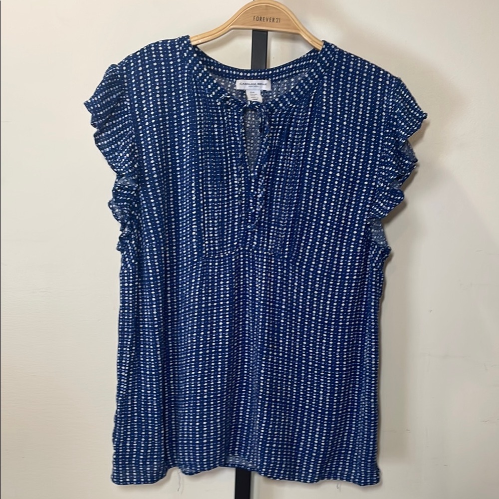 Carolina Belle Blue and White Flutter Sleeve Blouse